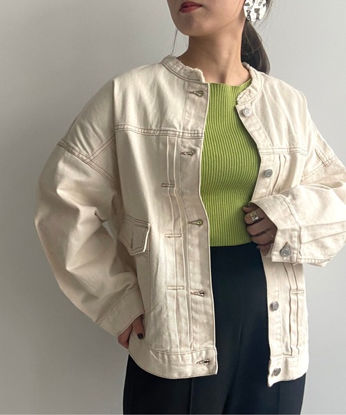 prose verse（プロズヴェール）の「ライトオンスノーカラージャケット（デニムジャケット・レディース・ブラック/カーキ/ブルー/アイボリー/サンドベージュ・ﾌﾘ-）」の19枚目の写真