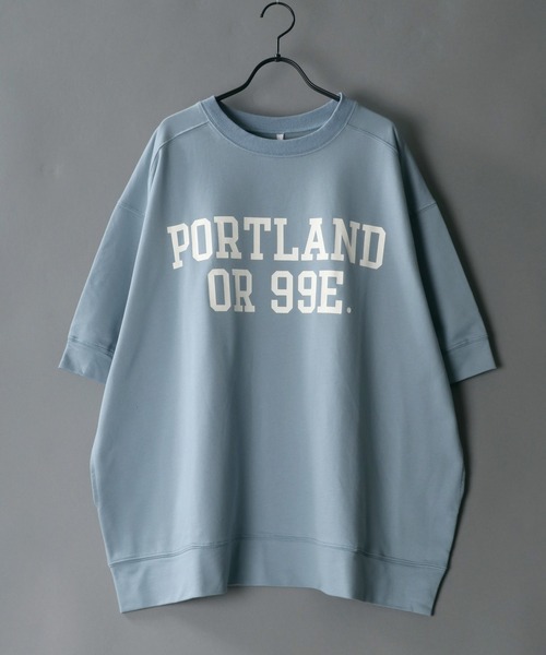 SITRY（シトリー）の「Oversize Heavy Weight College Print Sweat T-shirt/オーバーサイズ ヘビーウェイト カレッジプリント スウェット Tシャツ（Tシャツ/カットソー・メンズ・チャコールグレー/サックスブルー/グリーン/グレイッシュベージュ/キナリ・L/M）」の5枚目の写真