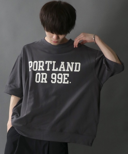 SITRY（シトリー）の「Oversize Heavy Weight College Print Sweat T-shirt/オーバーサイズ ヘビーウェイト カレッジプリント スウェット Tシャツ（Tシャツ/カットソー・メンズ・チャコールグレー/サックスブルー/グリーン/グレイッシュベージュ/キナリ・L/M）」の21枚目の写真