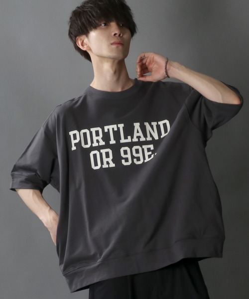 SITRY（シトリー）の「Oversize Heavy Weight College Print Sweat T-shirt/オーバーサイズ ヘビーウェイト カレッジプリント スウェット Tシャツ（Tシャツ/カットソー・メンズ・チャコールグレー/サックスブルー/グリーン/グレイッシュベージュ/キナリ・L/M）」の22枚目の写真