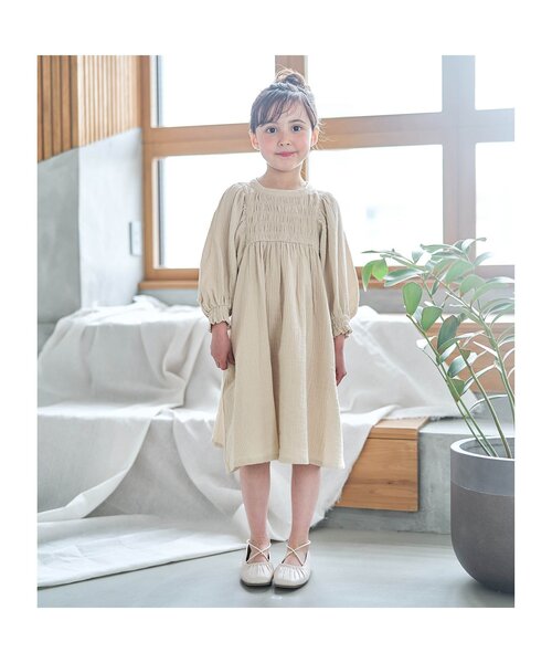 apres les cours（アプレレクール）の「ダブルガーゼナチュラルワンピース（ワンピース・キッズ・ピンク/キナリ・80/130/100/110/90/120）」の3枚目の写真