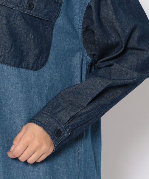 AVIREX（アヴィレックス）の「カラーコンビロングシャツワンピース/ COLOR COMBI LONG SHIRT ONEPIECE（シャツワンピース・レディース・ライトブルー/オリーブ/チャコールグレー・FREE）」の7枚目の写真