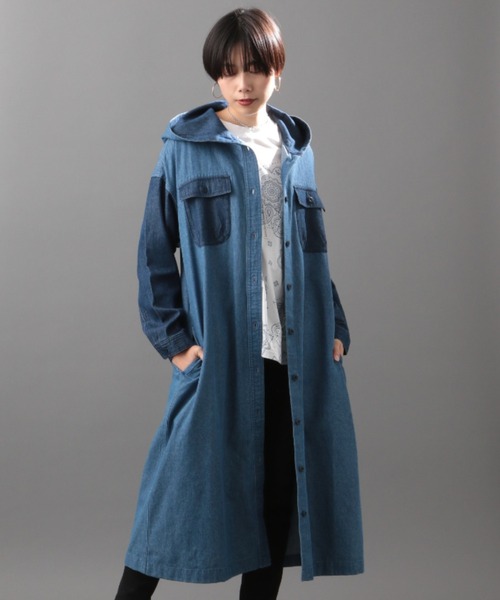 AVIREX（アヴィレックス）の「カラーコンビロングシャツワンピース/ COLOR COMBI LONG SHIRT ONEPIECE（シャツワンピース・レディース・ライトブルー/オリーブ/チャコールグレー・FREE）」の3枚目の写真