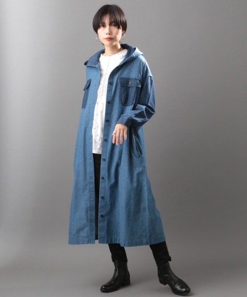 AVIREX（アヴィレックス）の「カラーコンビロングシャツワンピース/ COLOR COMBI LONG SHIRT ONEPIECE（シャツワンピース・レディース・ライトブルー/オリーブ/チャコールグレー・FREE）」の14枚目の写真