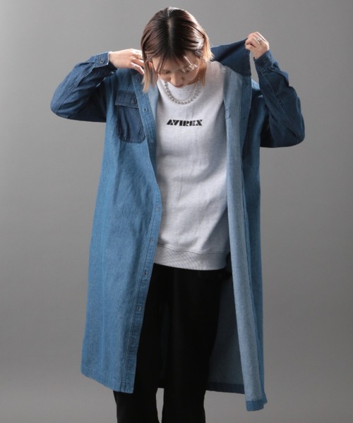 AVIREX（アヴィレックス）の「カラーコンビロングシャツワンピース/ COLOR COMBI LONG SHIRT ONEPIECE（シャツワンピース・レディース・ライトブルー/オリーブ/チャコールグレー・FREE）」の16枚目の写真