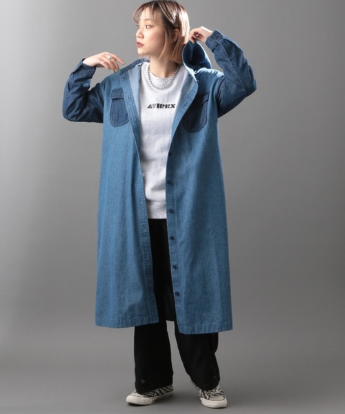 AVIREX（アヴィレックス）の「カラーコンビロングシャツワンピース/ COLOR COMBI LONG SHIRT ONEPIECE（シャツワンピース・レディース・ライトブルー/オリーブ/チャコールグレー・FREE）」の19枚目の写真