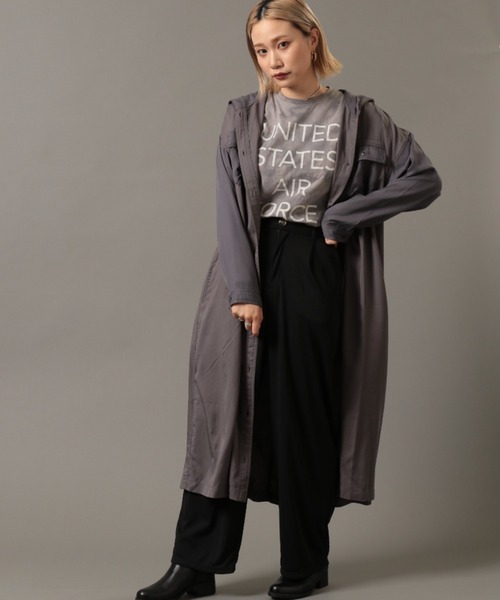 AVIREX（アヴィレックス）の「カラーコンビロングシャツワンピース/ COLOR COMBI LONG SHIRT ONEPIECE（シャツワンピース・レディース・ライトブルー/オリーブ/チャコールグレー・FREE）」の21枚目の写真