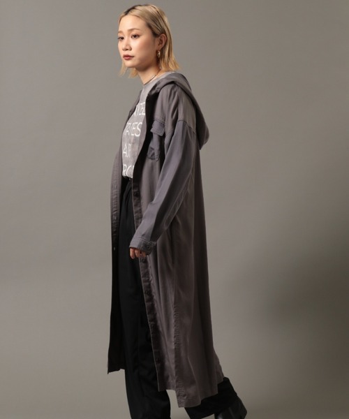 AVIREX（アヴィレックス）の「カラーコンビロングシャツワンピース/ COLOR COMBI LONG SHIRT ONEPIECE（シャツワンピース・レディース・ライトブルー/オリーブ/チャコールグレー・FREE）」の22枚目の写真