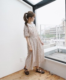 earth music&ecology by たかあしあかり | 【ZOZO限定】たかあしあかり★花柄フリル襟ワンピース ＊(ワンピース)