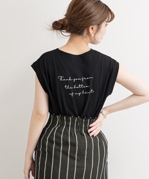 natural couture（ナチュラルクチュール）の「【WEB限定】ハンドライト風メッセージノースリーブT（Tシャツ/カットソー・レディース・ブラック/ブラウン/オフホワイト/ピンク・FREE）」の10枚目の写真