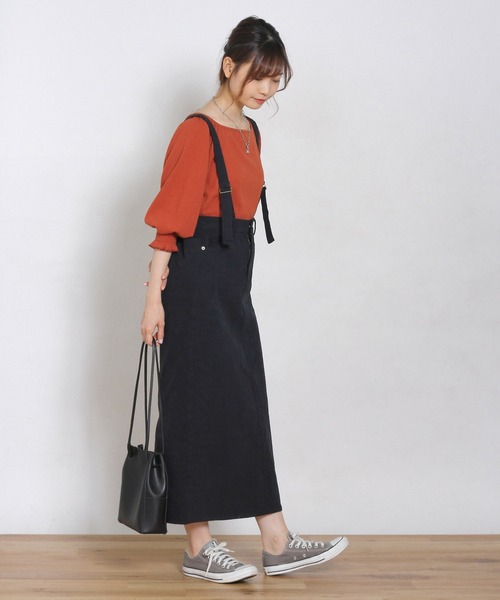 Crisp(クリスプ)の「サスペンダーロングタイトスカート(スカート・レディース・ブラック/ベージュ・FREE)」の14枚目の写真