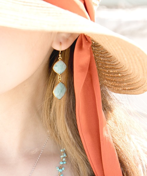 #924B オレンジ ゴールド チェーン ハンドメイド ピアス イヤリング