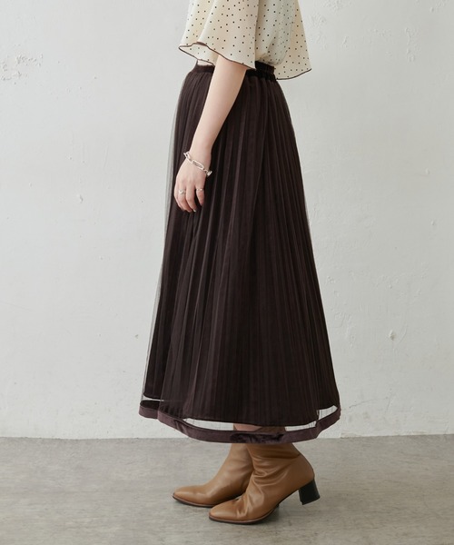 natural couture（ナチュラルクチュール）の「【WEB限定・大好評リバイバルアイテム】裾べロアパイピングチュールプリーツスカート（スカート・レディース・アイボリー/ブラウン/モカ/カーキ/ラベンダー・FREE）」の17枚目の写真