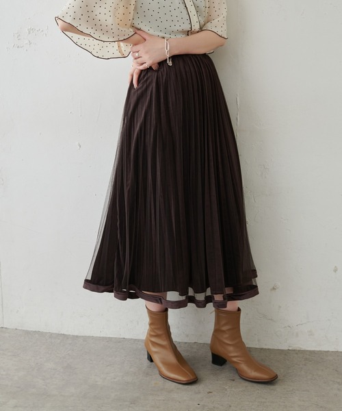 natural couture（ナチュラルクチュール）の「【WEB限定・大好評リバイバルアイテム】裾べロアパイピングチュールプリーツスカート（スカート・レディース・アイボリー/ブラウン/モカ/カーキ/ラベンダー・FREE）」の12枚目の写真