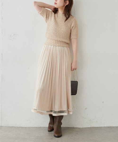 natural couture（ナチュラルクチュール）の「【WEB限定・大好評リバイバルアイテム】裾べロアパイピングチュールプリーツスカート（スカート・レディース・アイボリー/ブラウン/モカ/カーキ/ラベンダー・FREE）」の15枚目の写真