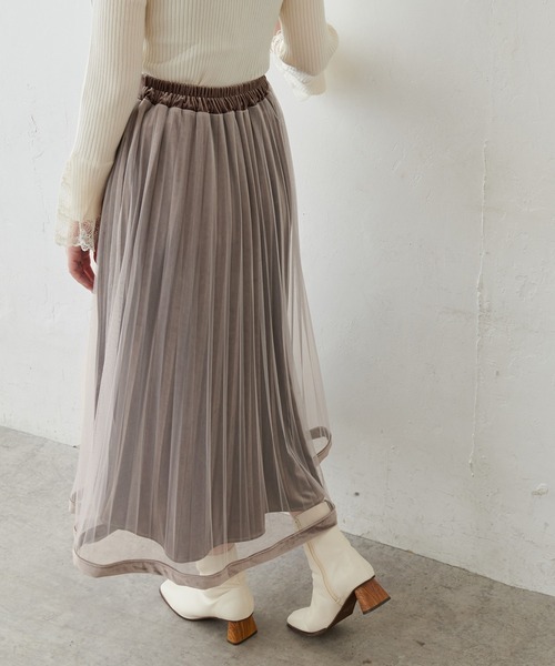 natural couture（ナチュラルクチュール）の「【WEB限定・大好評リバイバルアイテム】裾べロアパイピングチュールプリーツスカート（スカート・レディース・アイボリー/ブラウン/モカ/カーキ/ラベンダー・FREE）」の18枚目の写真