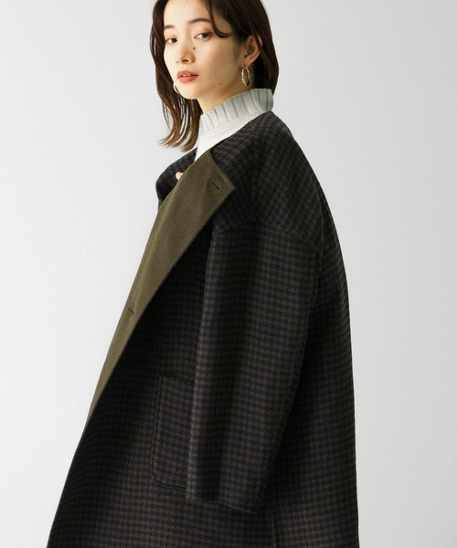 KBF（ケイビーエフ）の「千鳥柄ノーカラーリバーコート（ノーカラージャケット・レディース・ライトグレー/ブラック/カーキ・ONE）」の3枚目の写真