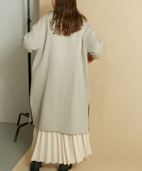 KBF（ケイビーエフ）の「千鳥柄ノーカラーリバーコート（ノーカラージャケット・レディース・ライトグレー/ブラック/カーキ・ONE）」の20枚目の写真