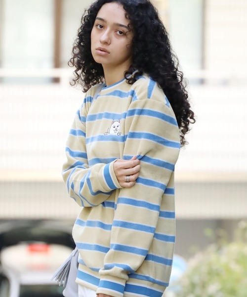 RIPNDIP(リップンディップ)の「RIPNDIP/リップンディップ Peek A Nerm Embroidered Brushed Fleece Crew Neck ボーダー クルーネックスウェット(スウェット・メンズ・ブルー・L/XL/M)」の16枚目の写真