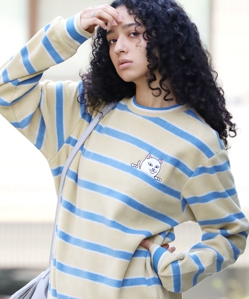 RIPNDIP(リップンディップ)の「RIPNDIP/リップンディップ Peek A Nerm Embroidered Brushed Fleece Crew Neck ボーダー クルーネックスウェット(スウェット・メンズ・ブルー・L/XL/M)」の14枚目の写真