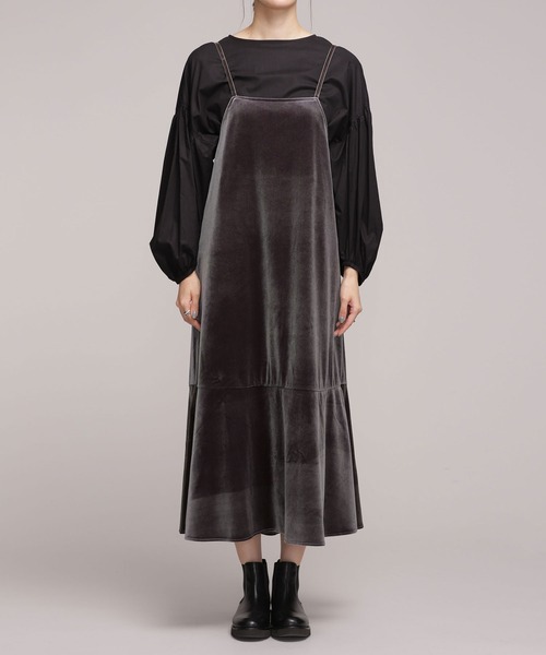 NANO universe（ナノユニバース）の「ベロアキャミワンピース（ワンピース・レディース・ベージュ/チャコール・38/36）」の10枚目の写真