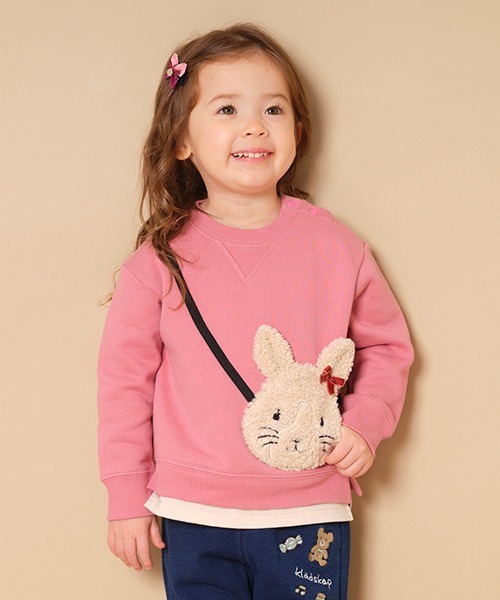 kladskap(クレードスコープ)の「ウサギポシェットトレーナー(スウェット・キッズ・ピンク/グリーン・110cm/90cm/100cm/120cm/80cm)」の1枚目の写真