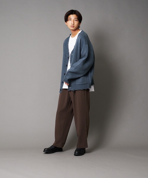 UNIIT(ユニット)の「【UNIIT/ユニット】ダメージニットルーズビッグシルエットカーディガン(カーディガン/ボレロ・メンズ・グリーン/杢グレー/ダークグリーン/ベージュ・MEDIUM/LARGE/SMALL)」の22枚目の写真