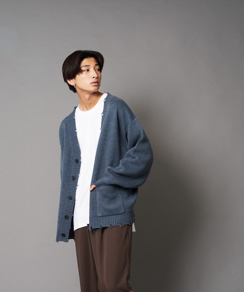 UNIIT(ユニット)の「【UNIIT/ユニット】ダメージニットルーズビッグシルエットカーディガン(カーディガン/ボレロ・メンズ・グリーン/杢グレー/ダークグリーン/ベージュ・MEDIUM/LARGE/SMALL)」の16枚目の写真