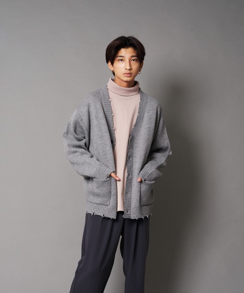 UNIIT(ユニット)の「【UNIIT/ユニット】ダメージニットルーズビッグシルエットカーディガン(カーディガン/ボレロ・メンズ・グリーン/杢グレー/ダークグリーン/ベージュ・MEDIUM/LARGE/SMALL)」の13枚目の写真