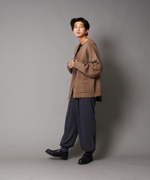 UNIIT(ユニット)の「【UNIIT/ユニット】ダメージニットルーズビッグシルエットカーディガン(カーディガン/ボレロ・メンズ・グリーン/杢グレー/ダークグリーン/ベージュ・MEDIUM/LARGE/SMALL)」の14枚目の写真
