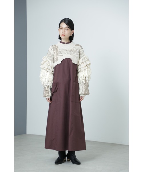 mici（ミチ）の「(mici)袖ボリュームフリンジショートニット