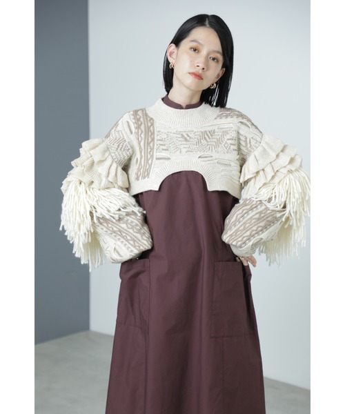 ♥️美品♥️mici 袖ボリュームフリンジショートニット ♥️美品♥️mici 袖ボリュームフリンジショートニット - メルカリ