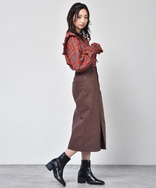 RETRO GIRL(レトロガール)の「ハイウエストナロースカート(スカート・レディース・ブラック/ブラウン系その他/ダークブラウン/オフホワイト・FREE)」の5枚目の写真
