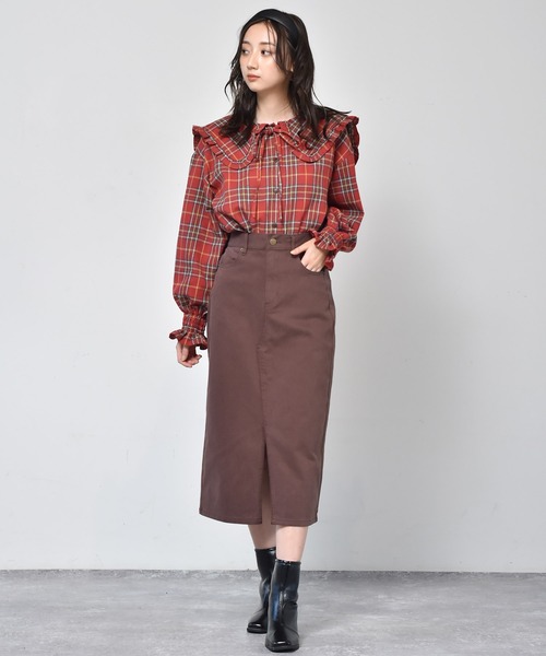 RETRO GIRL(レトロガール)の「ハイウエストナロースカート(スカート・レディース・ブラック/ブラウン系その他/ダークブラウン/オフホワイト・FREE)」の13枚目の写真