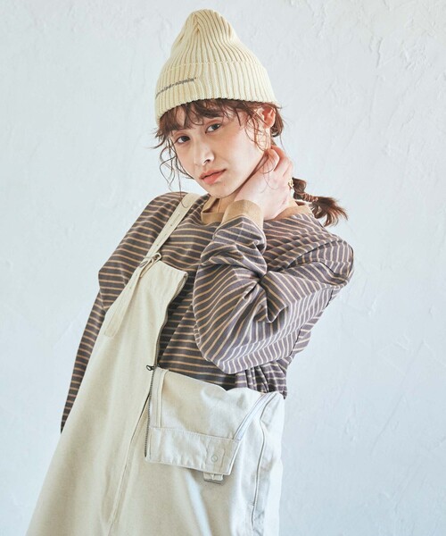 coen（コーエン）の「定番のUSAコットン使用。レトロボーダー袖ボリュームリンガーTシャツ（WEB限定カラー）（Tシャツ/カットソー・レディース・ブラック/パープル/ケリー/オレンジ/ベージュ/ブラウン/ダークグリーン/ネイビー/マスタード/ナチュラル・MEDIUM/LARGE）」の16枚目の写真