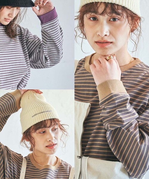 coen（コーエン）の「定番のUSAコットン使用。レトロボーダー袖ボリュームリンガーTシャツ（WEB限定カラー）（Tシャツ/カットソー・レディース・ブラック/パープル/ケリー/オレンジ/ベージュ/ブラウン/ダークグリーン/ネイビー/マスタード/ナチュラル・MEDIUM/LARGE）」の17枚目の写真