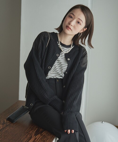 coen（コーエン）の「定番のUSAコットン使用。レトロボーダー袖ボリュームリンガーTシャツ（WEB限定カラー）（Tシャツ/カットソー・レディース・ブラック/パープル/ケリー/オレンジ/ベージュ/ブラウン/ダークグリーン/ネイビー/マスタード/ナチュラル・MEDIUM/LARGE）」の14枚目の写真