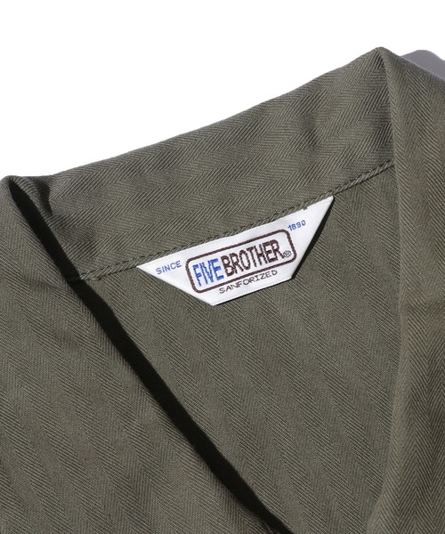 FIVE BROTHER(ファイブブラザー)の「FIVE BROTHER/ファイブブラザー HERRINGBONE ZIP WORK JACKET ジップジャケット ヘリンボーン ブルゾン(ブルゾン・メンズ・オリーブ/ホワイト・L/M)」の4枚目の写真