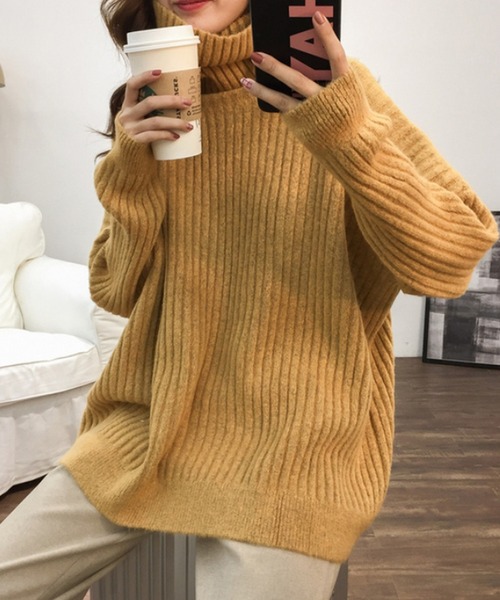 Girly Doll（ガーリードール）の「タートルネックリブニットセーター（ニット/セーター・レディース・ブラック/ピンク/イエロー/ブルー/オフホワイト/グリーン/パープル/ダークグレー/ベージュ/カーキ/ブラウン/グレー・F）」の17枚目の写真