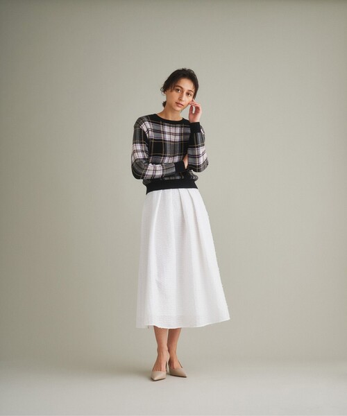 GRACE CONTINENTAL（グレースコンチネンタル）の「カットジャガードツイードスカート（スカート・レディース・ホワイト/ブラック/レッド・36/38）」の12枚目の写真