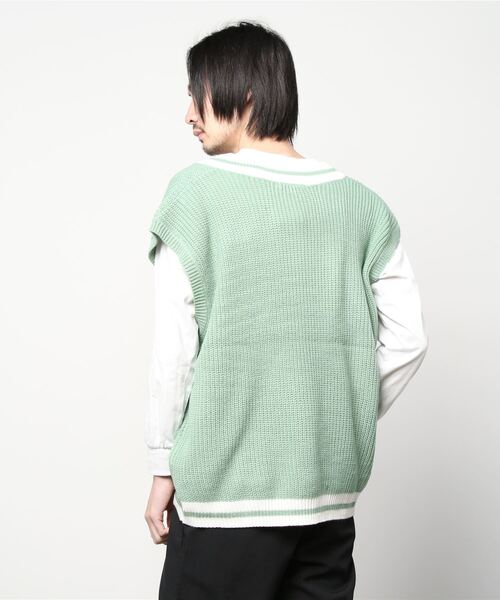 CORPUS　SELECT（コーパストーキョー）の「ビッグシルエット 畦編み チルデンニットベスト（ベスト・メンズ・ブルー/ブラック/グリーン/ブラウン/オフホワイト・L/M）」の7枚目の写真