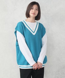 ビッグシルエット 畦編み チルデンニットベスト