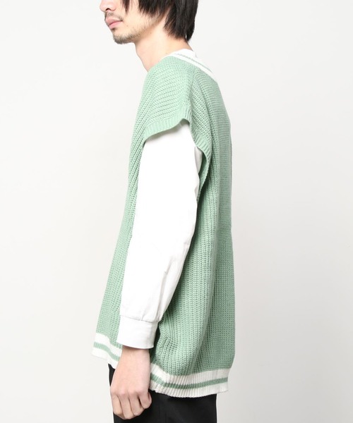 CORPUS　SELECT（コーパストーキョー）の「ビッグシルエット 畦編み チルデンニットベスト（ベスト・メンズ・ブルー/ブラック/グリーン/ブラウン/オフホワイト・L/M）」の9枚目の写真