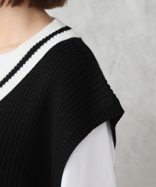 CORPUS　SELECT（コーパストーキョー）の「ビッグシルエット 畦編み チルデンニットベスト（ベスト・メンズ・ブルー/ブラック/グリーン/ブラウン/オフホワイト・L/M）」の19枚目の写真