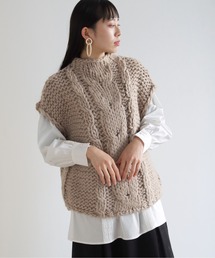 vingtrois | 【vingtrois】前後2WAYハンドメイドハイネックケーブルニットベストトップス(ニット/セーター)