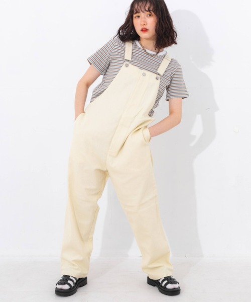 nemne store（ネンネストア）の「フロントジップワイドオーバーオール（サロペット/オーバーオール・レディース・アイボリー/パープル/カーキ・SMALL/MEDIUM）」の2枚目の写真