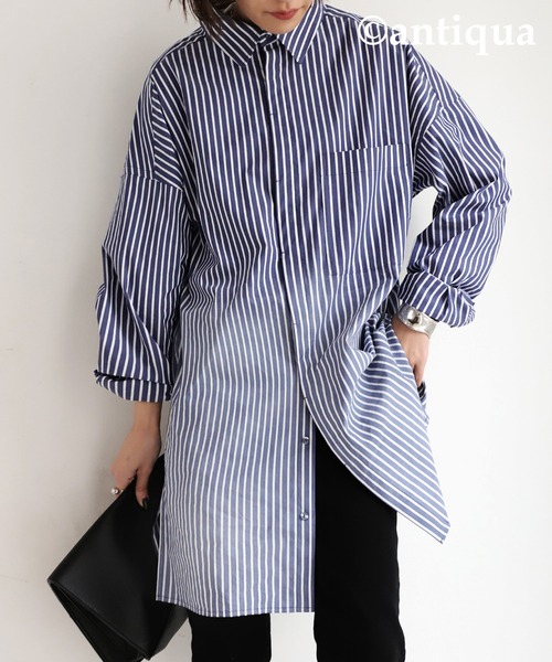 antiqua（アンティカ）の「お洒落さんが選ぶ！グラデストライプシャツ（シャツ/ブラウス・レディース・ブルー・FREE）」の2枚目の写真