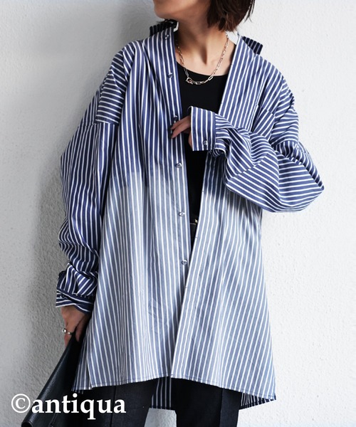 antiqua（アンティカ）の「お洒落さんが選ぶ！グラデストライプシャツ（シャツ/ブラウス・レディース・ブルー・FREE）」の3枚目の写真