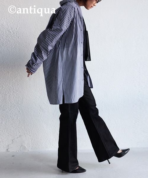 antiqua（アンティカ）の「お洒落さんが選ぶ！グラデストライプシャツ（シャツ/ブラウス・レディース・ブルー・FREE）」の6枚目の写真