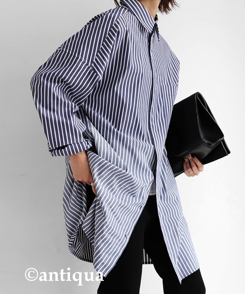 antiqua（アンティカ）の「お洒落さんが選ぶ！グラデストライプシャツ（シャツ/ブラウス・レディース・ブルー・FREE）」の4枚目の写真
